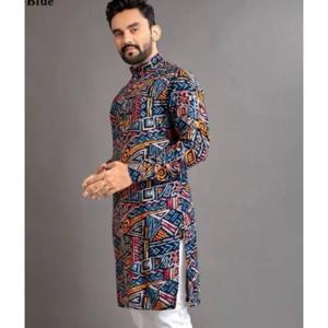 2025 남성 디지털 프린트 kurta varsha 레귤러 피트 만다린 칼라 롱 적합 모든 행사 결혼식 Hari Raya Aidilfitri