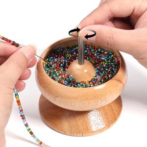 1 세트 나무 스핀 구슬 도구 DIY 팔찌 Neckalce 쥬얼리 공예 구슬 용품에 대 한 바늘과 구슬 저장소 그릇 키트