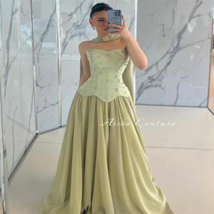 Contessa 두바이 맞춤형 그린 크리스탈 A 라인 댄스 파티 드레스 럭셔리 Strapless فساتين للمناسبات الخاصة 바닥 길이 파티 드레스 2025