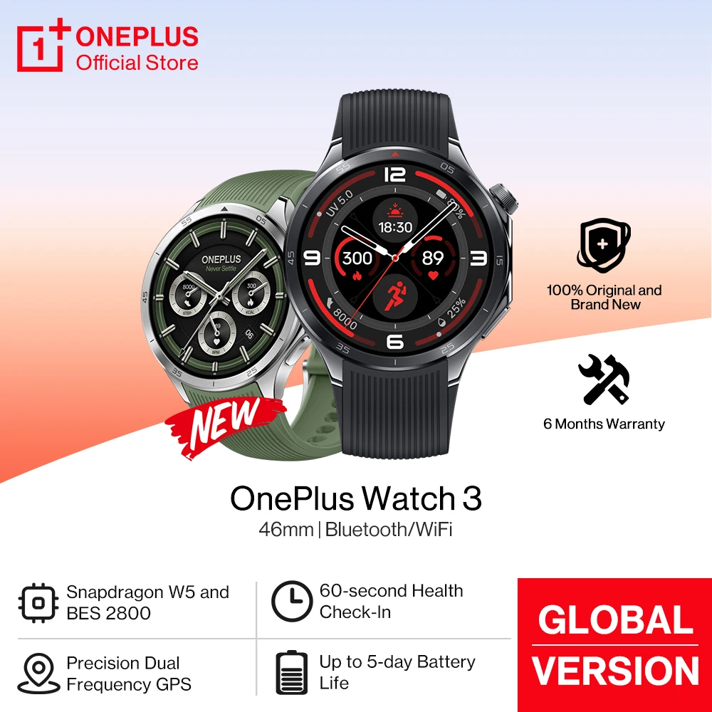 글로벌 버전 OnePlus Watch 3 스마트 시계 1.50인치 LTPO AMOLED 디스플레이 금어초 W5 프로세서 듀얼 주파수 GPS 착용 OS