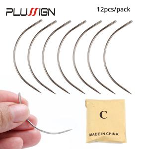 Plussign 12 개/몫 스테인레스 스틸 곡선 바늘 C 유형 가발 바늘 만들기 레이스 가발 머리 필요한 액세서리 도구 만들기