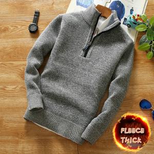겨울 남성 양털 두꺼운 스웨터 하프 지퍼 터틀넥 따뜻한 풀오버 봄을위한 품질 남성 슬림 니트 양모 스웨터
