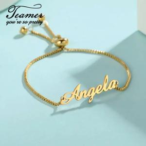 Teamer 사용자 정의 이름 팔찌 여자 어린이 조정 가능한 맞춤형 스테인레스 스틸 펜던트 쥬얼리 특별 발렌타인 데이 선물