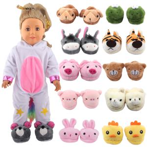 7cm 봉제 인형 신발 귀여운 곰, 호랑이, 개구리, 미국 18 인치, OG & 43cm 아기 새로 태어난 소녀 인형 액세서리 장난감에 대한 동물 슬리퍼