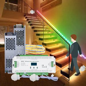 PIR 모션 센서 조명 컨트롤러 ES32 12V 24V 단색 RGB 픽셀 플렉스 5M LED 스트립 적외선 단계 램프 컨트롤러 계단