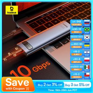 Baseus M2 SSD 케이스 NVMe SATA 듀얼 프로토콜 10Gbps M.2-USB 유형 C 3.2 Gen 2 휴대용 SATA NVMe 외부 인클로저 SSD 박스 케이스