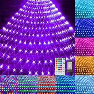 연결 가능한 3X2M RGB LED 그물 조명 224 LED 크리스마스 그물 조명 부시에 원격 야외 플러그 LED 그물 메쉬 문자열 조명
