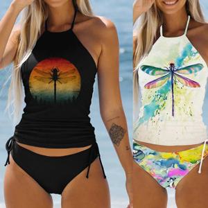 여성 수영복 코코넛 Drawstring 사이드 홀터넥 넥 Tankini 세트 여름 해변 착용 귀여운 수영복 여성 수영복 섹시한 비키니