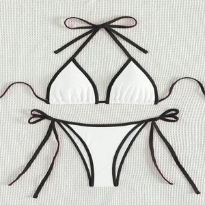 대조 색상 문자열 마이크로 끈 팬티 비키니 세트 섹시한 수영복 여성 2025 홀터넥 미니 수영복 Biquinis Beachwear bikini Mujer