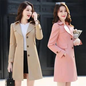 2024 새로운 정장 칼라 트렌치 코트 봄과 가을 유행 중간 길이 자켓 여성 더블 레이어 아웃웨어 핑크 코트 4XL