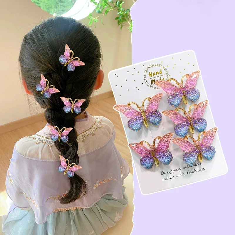 5PCS 귀여운 달콤한 입체 색상 그라디언트 아기 머리핀 어린이 헤어 클립 어린이 모자를 쓰고 있죠 공주 자용 소녀 액세서리