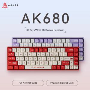 AJAZZ AK680 게임용 기계식 키보드 ABS 키 캡 68 키 유선 무선 블루투스 키보드 핫 스왑 Pc 노트북 용 맞춤형 가스켓