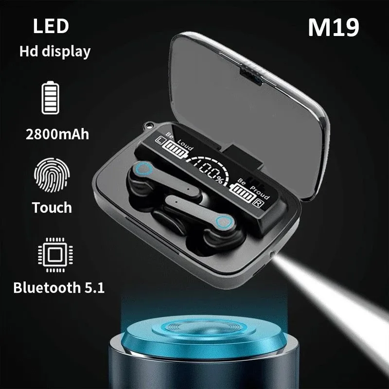 TWS 이어폰 M19 헤드셋, M10 지능형 터치 컨트롤, 무선 블루투스 호환 헤드폰, 방수 LED 디스플레이, 마이크 포함