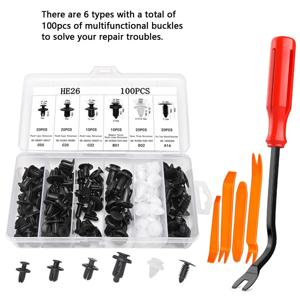 100Pcs 자동 패스너 클립 혼합 자동차 바디 푸시 리테이너 핀 리벳 범퍼 도어 트림 패널 패스너 키트 자동차 클립 상자 또는 가방 Packag
