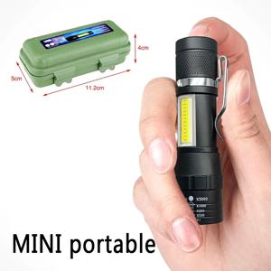휴대용 LED 손전등, XPE COB 라이트, 충전식 손전등, 내장 배터리 줌 손전등, 미끄럼 방지 및 물, 3 가지 모드