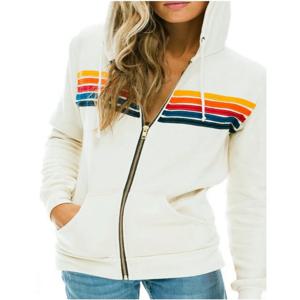 새로운 여성 Aviator Nation 지퍼 업 후드 티 스웨터 5 스트라이프 레인보우 긴 소매 루즈 스티치 풀오버