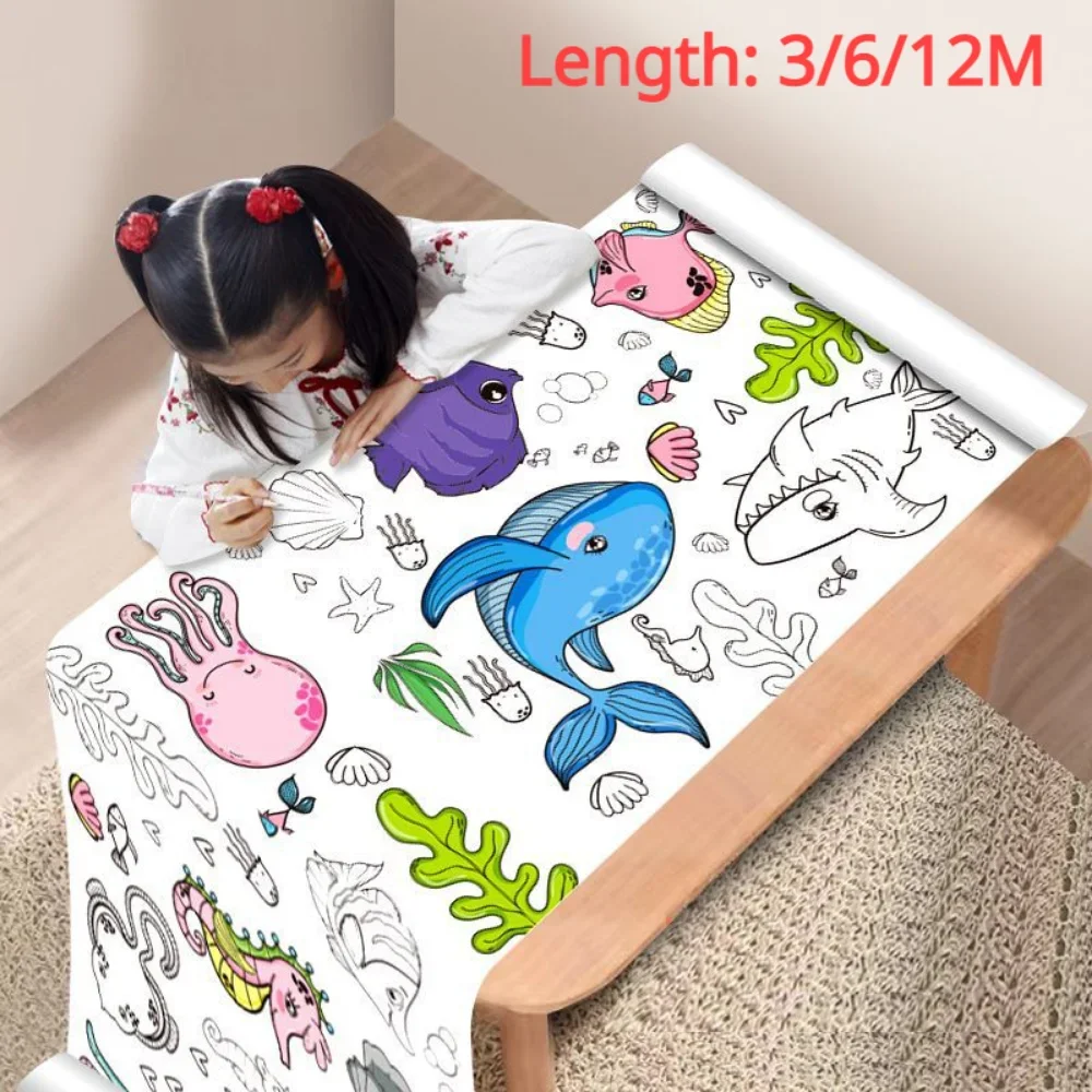 12/6/3M 어린이 드로잉 롤 DIY 낙서 스크롤 색상 작성 종이 그림 어린이를위한 색칠 종이 롤 교육 완구