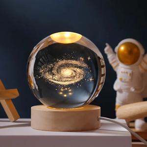 3D 크리스탈 볼 LED 야간 조명 달 토성 레이저 각인 태양계 글로브, 침실 테이블 램프, 어린이 크리스마스 선물