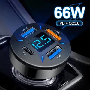 66W USB 차량용 충전기 iPhone 11 12 용 전압계 담배 라이터 소켓 전원 어댑터가있는 빠른 충전 PD QC3.0 Samsung Xiaomi