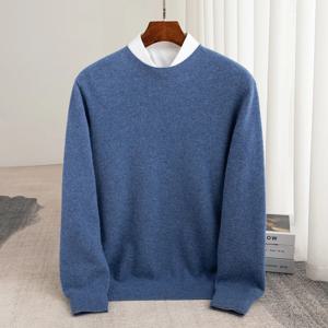 가을, 겨울 100% 순수 울 남성용 두꺼운 라운드 넥 슬림 피트 오 넥 풀오버 긴팔 니트 캐시미어 스웨터