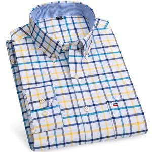 7XL 6XL 남성용 옥스포드 셔츠 긴 소매 100% 코튼 캐주얼 격자 무늬 소프트 레귤러 피트 공식 드레스 셔츠 사회 블라우스 남성 의류