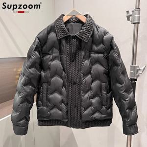 Supzoom 새로운 도착 최고 패션 캐주얼 접합 남성 겨울 유행 빵 정장 커플 코튼 패딩 재킷과 코트