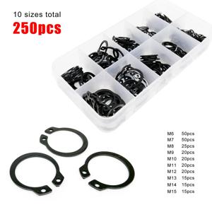 250/500pcs 구색 키트 세트 5-20mm GB894 검정색 65mn 강철 고정 클립 스냅 링 C 유형 베어링 샤프트 용 외부 서 클립