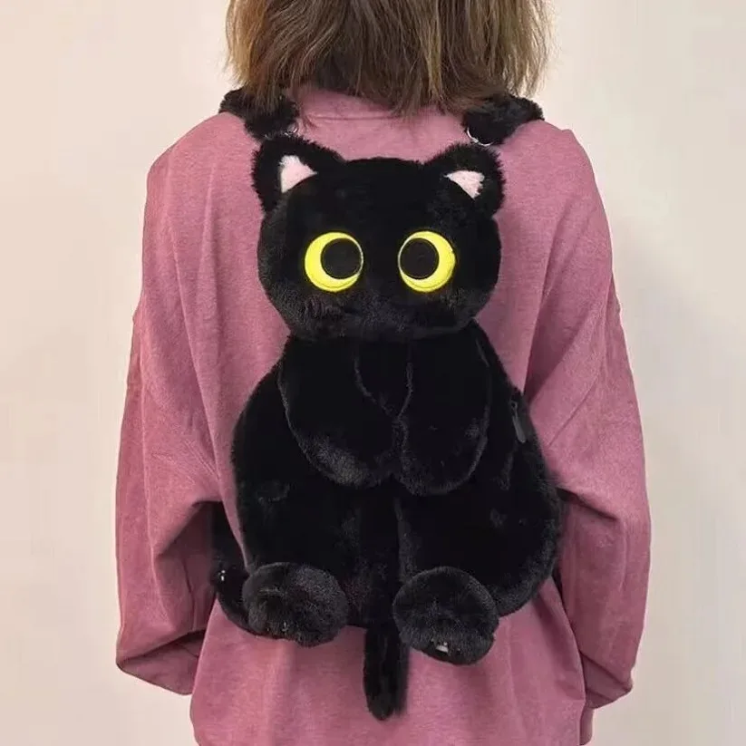 검은 고양이 배낭 큰 눈 새끼 고양이 인형 봉제 카와이 박제 동물 숄더 백 대용량 부드러운 장난감 패션 크로스 바디 백