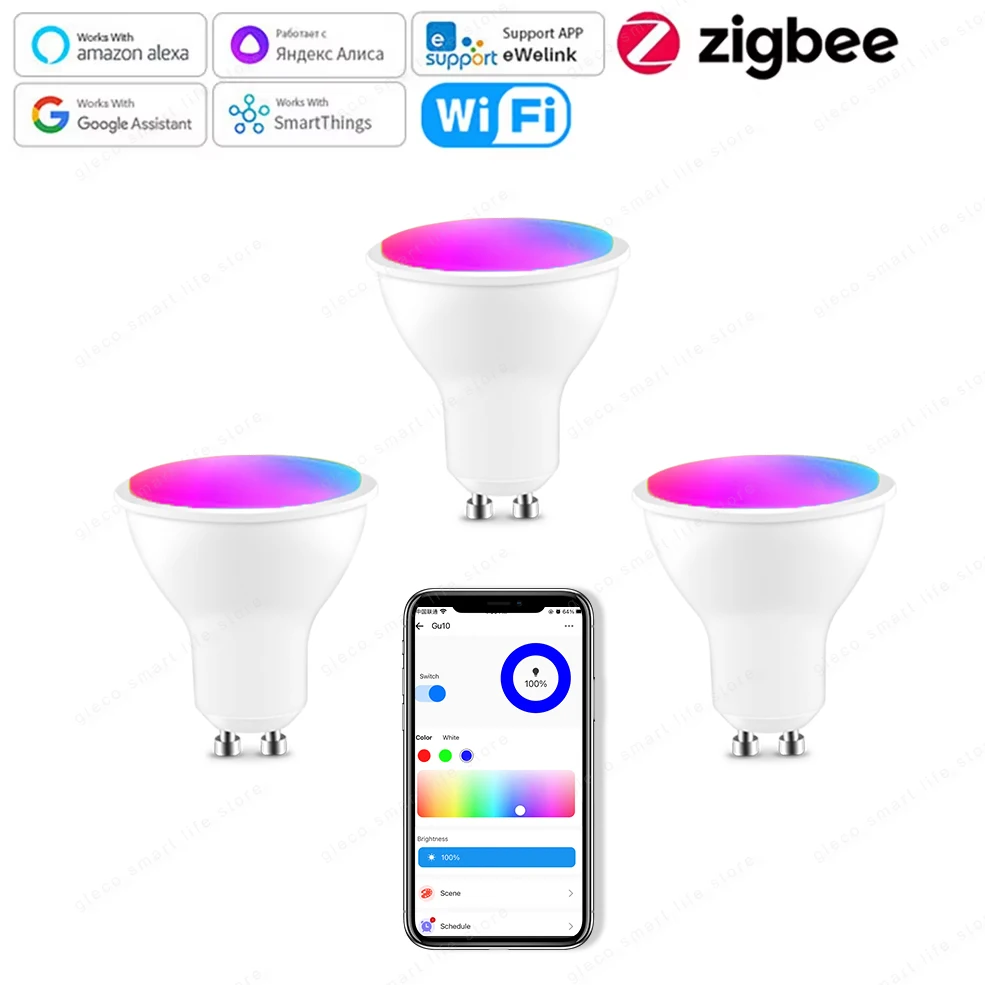 Ewelink Zigbee LED 전구 GU10 Wifi 스마트 LED 램프 RGB CW WW LED 전구는 Alexa Google Yandex Smartthings와 함께 작동합니다.