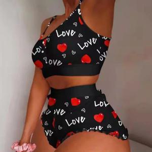 사랑 인쇄 레이스 슬링 자르기 탑과 반바지 여름 2 피스 잠옷 세트 여성 잠옷 가정 의류 Loungewear Pijamas