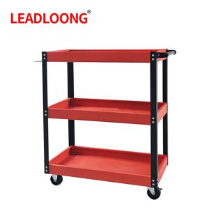 LEADLOONG 자동차 수리 벤치 3단 롤링 도구 카트, 330파운드 용량, 빨간색, 3개 선반 차고, 작업장용 강철 유틸리티 카트