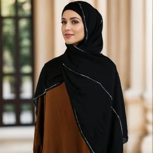 새로운 다이아몬드 쉬폰 Hijabs 스카프 여성 이슬람 Shawls 라인 석 Headscarf 랩 Turban 이슬람 의류 솔리드 두건 Bufandas