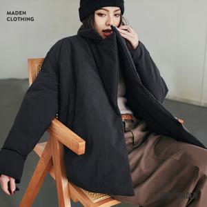 Maden 캐주얼 칼라 코튼 패딩 코트, 통근용 루즈핏 따뜻한 퍼퍼 재킷, 다목적 블랙 아우터, 겨울