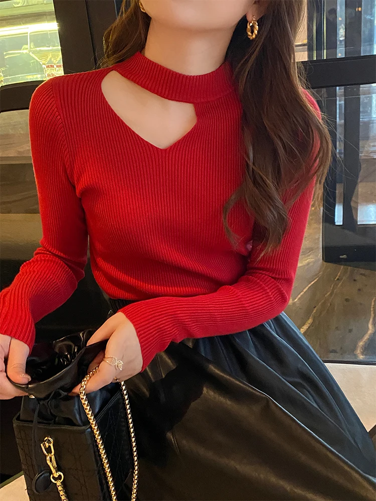기본 속이 빈 여성 스웨터 가을 겨울 탑 슬림 점퍼 부드러운 따뜻한 당겨 여성 풀오버 니트 스웨터 2025