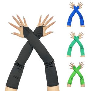 여성용 새틴 후크 손가락 긴 손가락 없는 장갑, 단색 레트로 스타일, 오페라 이브닝 원피스 액세서리, 고탄성 에티켓, 48cm