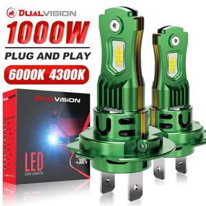 1000W 1:1 H7 LED CANBUS 조명 H1 H4 H11 9005 9006 7535 CSP 칩 플러그 앤 플레이 무선 미니 자동차 헤드라이트 팬 6000K 4300K 12V