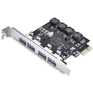 자체 전원 PCIE USB 3.0 카드 4 포트 PCI Expree-USB 확장 카드 초고속 5Gbps PCI-e USB3 허브 컨트롤러 어댑터