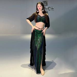 벨리 댄스 코스튬 세트 의상 착용 탑 스커트, 세트 M L XL 사이즈, 성인 여성 무대 공연 개인 연습복