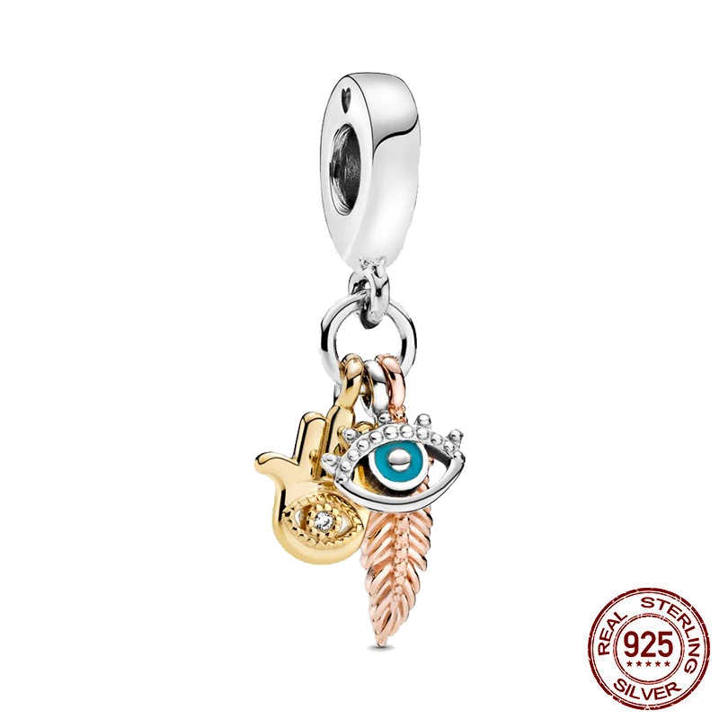 새로운 925 스털링 실버 구슬 Hamsa 모든 보는 눈 & 깃털 영성 매달려 매력 DIY 파인 비즈 맞는 원래 Europea 매력