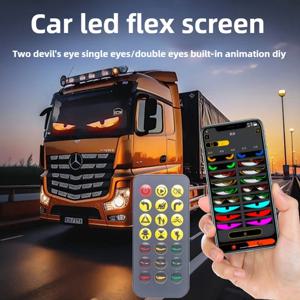 LED 소프트 접이식 원격 제어 트럭 악마 눈 블루투스 App DIY 매트릭스 픽셀 패널 조명 앞 유리 낙서 스크롤