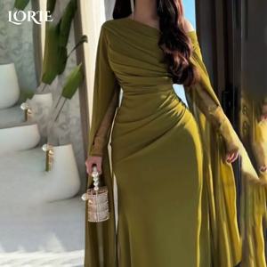 LORIE 겸손한 크레페 사우디 이브닝 드레스 우아한 플레어 긴 소매 a 라인 플리츠 아라비아 댄스 파티 드레스 파티 드레스 맞춤형
