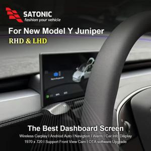 SATONIC Tesla 2025 모델 Y 주니퍼 지원 Carplay & Andriod 자동 네비게이션 전면 뷰 캠용 8.9 인치 스마트 대시 보드 화면