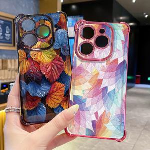 Infinix Hot 50i 40i 40 Pro 30 Play Smart 9 8 럭셔리 리프 클리어 도금 케이스 안티 드롭 커버