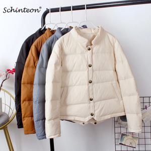 Schinteon 여성용 화이트 덕 다운 재킷, 야구 코트, 캐주얼 짧은 외투, 여성 패션, 가을 겨울