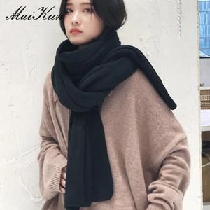 Maikun 여성을위한 두꺼운 따뜻한 스카프 순수한 색상 숙녀 모조 캐시미어 블랙 스카프 여성 겨울 Ahawl을 증가
