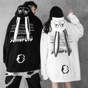 2025 봄 가을 커플 매칭 귀여운 까마귀 플러시 토끼 긴 귀 후드 티셔츠 여성 Kawaii Thicken Pocket Outwear