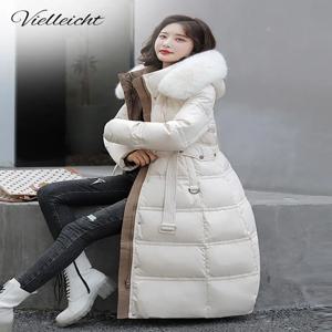 Vielleicht 여성용 긴 파카, 후드 모피 칼라, 따뜻한 두꺼운 여성 코트, 스노우 웨어 재킷, 벨트가 달린 의류, 고품질