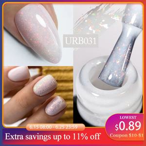 UR SUGAR 세미 퍼머넌트 UV 글리터 고무 베이스 젤, 오로라 카멜레온, 핑크 골드 플레이크, 폴리쉬 젤, 7ml