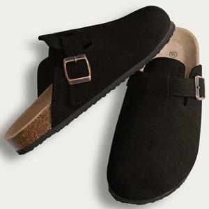 여성을위한 Comwarm 코르크 Footbed 나막신 남성 패션 가죽 뮬 아치 지원이있는 컴포트 감자 신발 실내 실외 플랫 슬라이드
