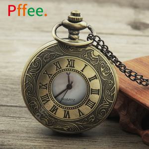 Pffee 로마 숫자 쿼츠 앤티크 포켓 시계 체인, 남녀공용 스팀펑크 빈티지 시계, Reloj 원피스, 최고의 선물